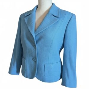 Vtg 90s Casual Corner Sky Blue Textured Cotton Career Office Siren Blazer Sz 16